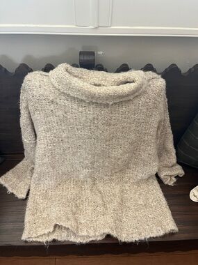 Free People Textured Cream Cowl Neck Sweater